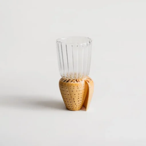 Collection de verres à vins originaux à pied coquillage, présentés sur un plateau de dégustation.