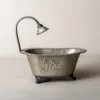 Pot de fleur pour intérieur en métal vieilli, en forme de baignoire ancienne avec inscription « Le Bain »