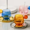 Ensemble de verres à eau design multicolores avec poignées décoratives arrondies