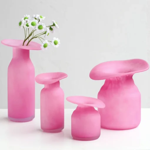 Vase en Verre Souffle – Serie Macaron Rose Mat 6
