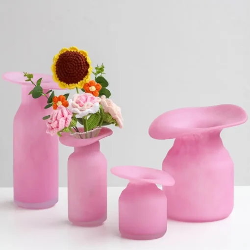 Vase en Verre Souffle – Serie Macaron Rose Mat 7