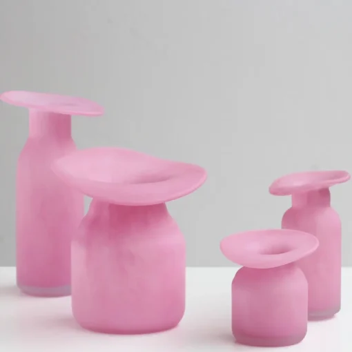 Vase en Verre Souffle – Serie Macaron Rose Mat 8
