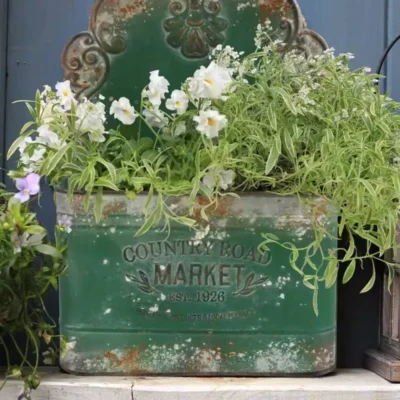 Pot de Fleur en Fer Forge – Design Suspendu Vert Vintage 1