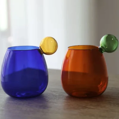 Verre a Eau en Verre Souffle – Serie Boules de Couleur Ensemble de 2 1