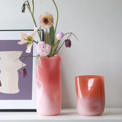 Vase en Verre Souffle – Serie Degrade Corail 1