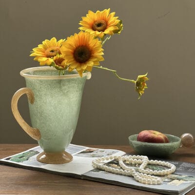 Vase en Verre Souffle – Serie Macaron Rose Mat 24