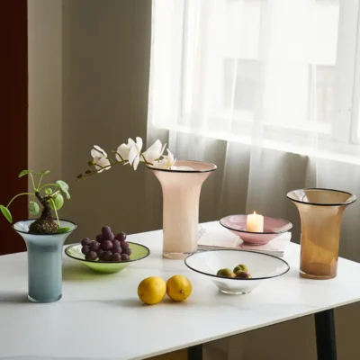 Vase en Verre Souffle – Serie Macaron Rose Mat 24