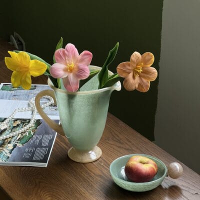 Vase en Verre Souffle – Serie Macaron Rose Mat 25