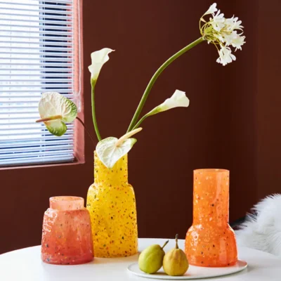Vase en Verre Souffle – Serie Macaron Rose Mat 46