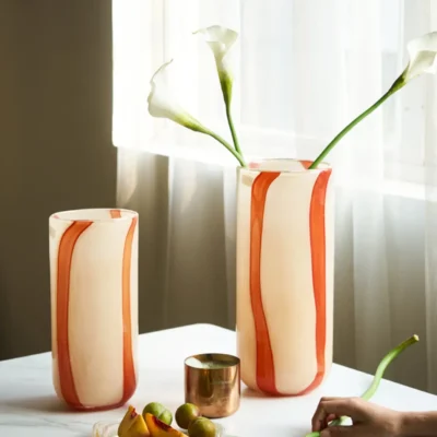 Vase en Verre Souffle – Serie Macaron Rose Mat 48