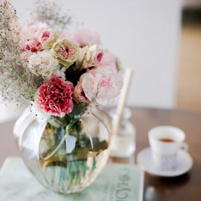 Vase en Verre Souffle – Serie Macaron Rose Mat 70