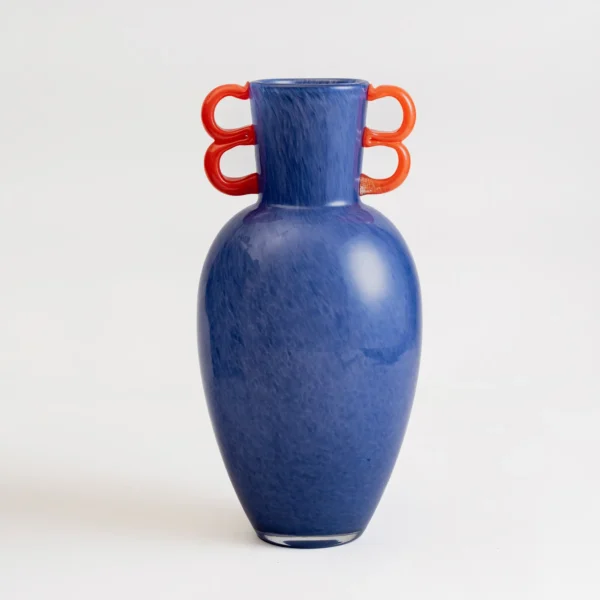 grand vase en verre violet à anses rouges